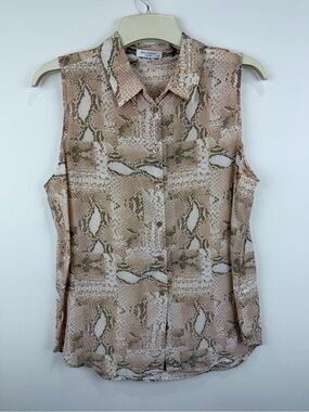 Equipment Femme 100% Silk Sleeveless Snake Print Button Front Blouse Top L